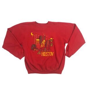 Vintage 80s 90s Houston Puffy Ink Print City Travel Hanes Sweatshirt Size Medium